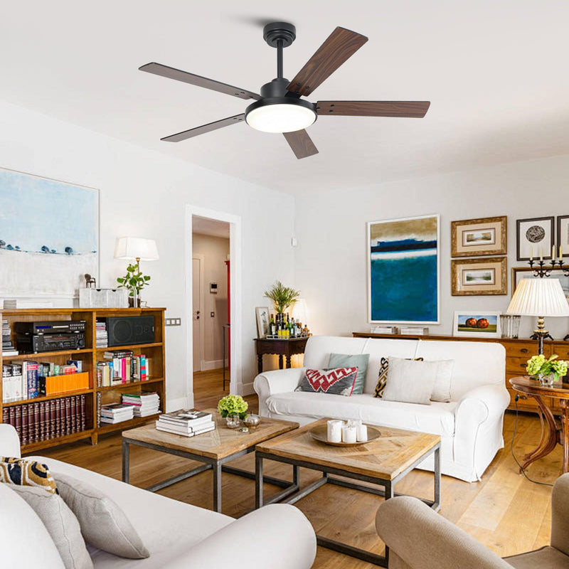 Vaczon 52 Inch 5 Blades DC Motor Modern Downrod Ceiling Fan with LED Light and Remote Control