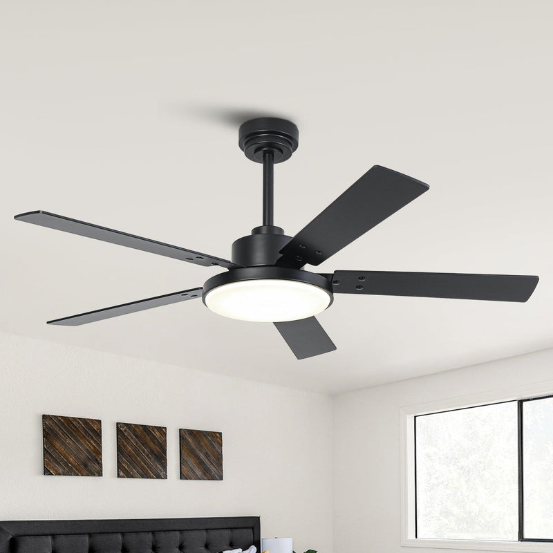 Vaczon 52 Inch 5 Blades DC Motor Modern Downrod Ceiling Fan with LED Light and Remote Control