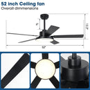 Vaczon 52 Inch 5 Blades DC Motor Modern Downrod Ceiling Fan with LED Light and Remote Control