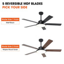 Vaczon 52 Inch 5 Blades DC Motor Modern Downrod Ceiling Fan with LED Light and Remote Control