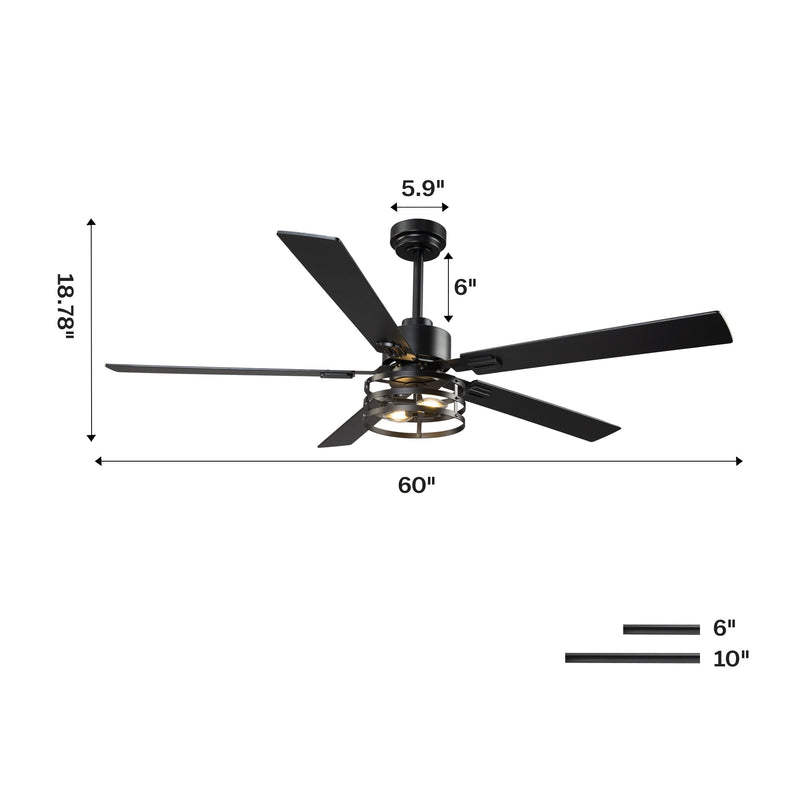 Vaczon 52 Inch 60 Inch Industrial Downrod Ceiling Fan with Light and APP & Remote Control