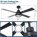 Vaczon 52 Inch 4 Blades DC Motor Modern Downrod Ceiling Fan with LED Light and Remote Control