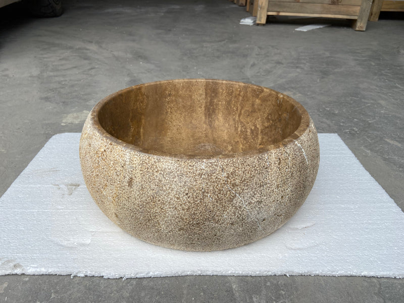 Valencia Travertine Vessel Bathroom Sink Honed Inside and Sand-Blasted Outside (D)16" (H)6"