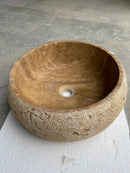 Valencia Travertine Vessel Bathroom Sink 16 Inch Round Honed Sand Blasted