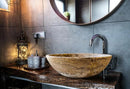 Valencia Travertine Oval Vessel Sink Beige Brown 16 Inches Above Counter