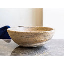 Valencia Travertine Oval Vessel Sink Beige Brown 16 Inches Above Counter