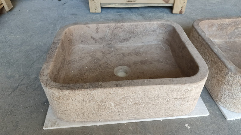 Valencia Travertine Rectangular Vessel Sink Honed Inside and Sand-Blasted Outside (W)16" (L)20" (H)6"