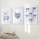 Blue Coquette Bows Wall Art Set of 3 Prints Decor by Wall Art Set