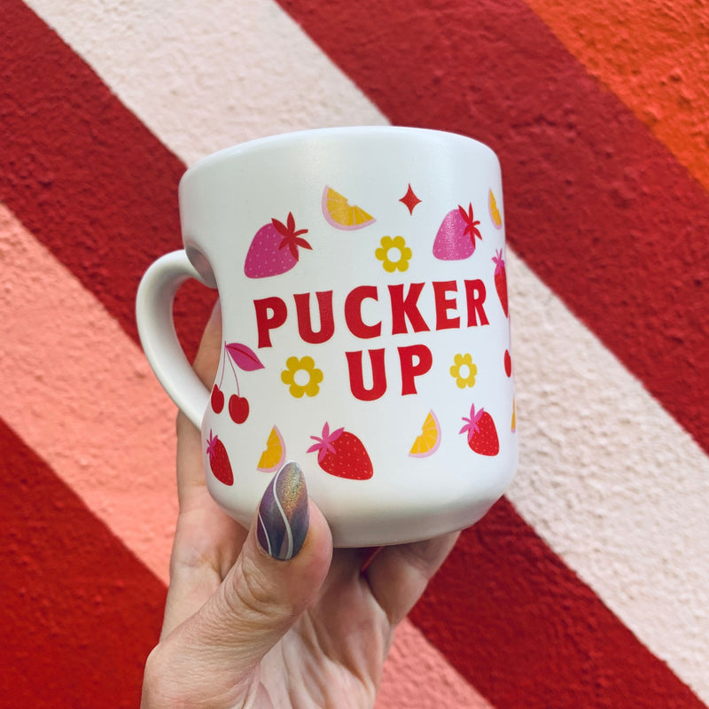 Valentine's Pucker Up Heart Shaped Handle Mug | Stoneware Tea Coffee Cup | 12oz