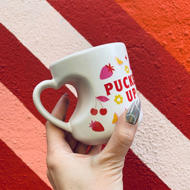 Valentine's Pucker Up Heart Shaped Handle Mug | Stoneware Tea Coffee Cup | 12oz