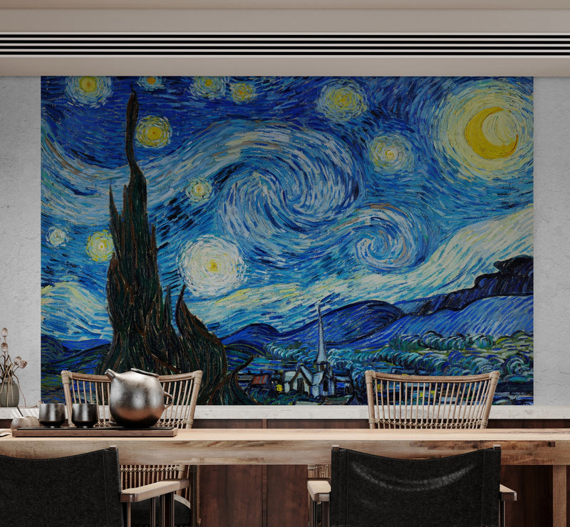 Vincent Van Gogh's The Starry Night Painting Wallpaper Mural.