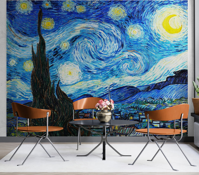 Vincent Van Gogh's The Starry Night Painting Wallpaper Mural.