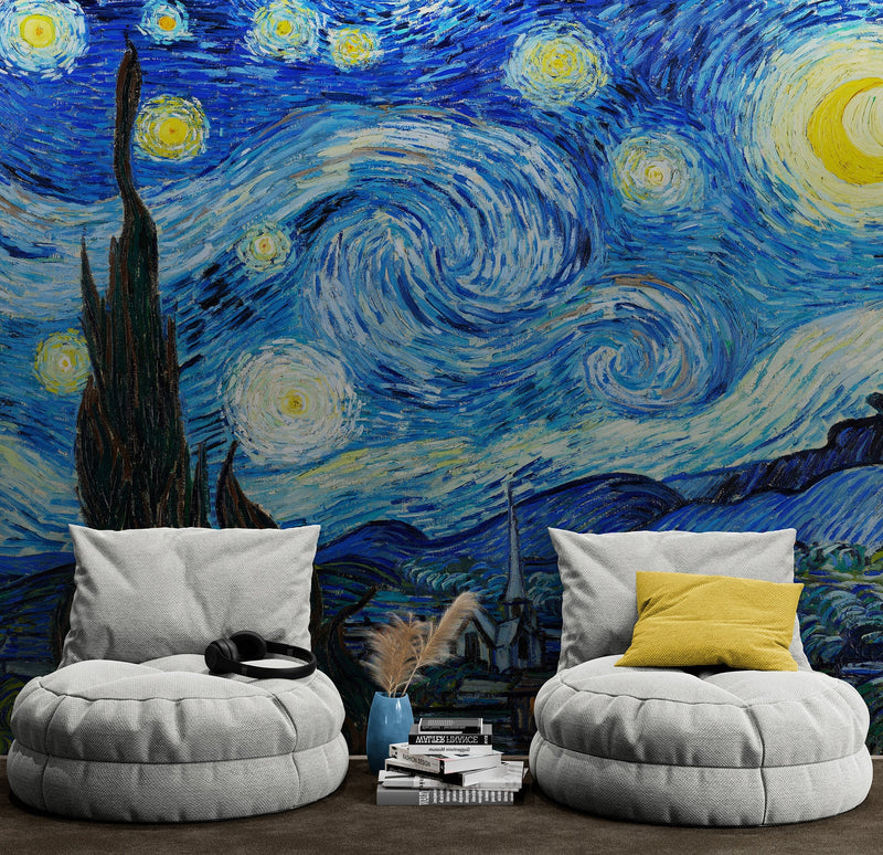 Vincent Van Gogh's The Starry Night Painting Wallpaper Mural.