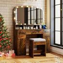 Vanity Desk Makeup Table with Stool 3-Color Lights and Charging Station by LJGDeals