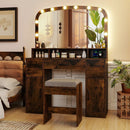 Vanity Desk Makeup Table with Stool 3-Color Lights and Charging Station by LJGDeals