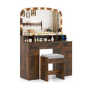 Vanity Desk Makeup Table with Stool 3-Color Lights and Charging Station by LJGDeals