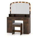 Vanity Desk Makeup Table with Stool 3-Color Lights and Charging Station by LJGDeals