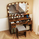 Vanity Desk Makeup Table with Stool 3-Color Lights and Charging Station by LJGDeals