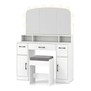 Vanity Desk Makeup Table with Stool 3-Color Lights and Charging Station by LJGDeals