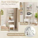 Vanity Desk Set with Flip Top Mirror Hidden Storage Compartments and Cushioned Stool-White by LJGDeals