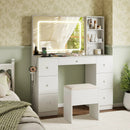 Vanity Desk with Mirror and Lights Makeup Dressing Table Vanity Table and Stool Set-White by LJGDeals