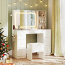 Vanity Desk with Mirror and Lights Makeup Dressing Table Vanity Table and Stool Set-White by LJGDeals