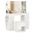 Vanity Desk with Mirror and Lights Makeup Dressing Table Vanity Table and Stool Set-White by LJGDeals