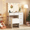 Vanity Desk with Mirror and Lights Makeup Dressing Table with Power Outlets-White by LJGDeals