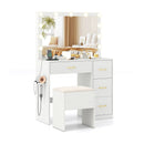 Vanity Desk with Mirror and Lights Makeup Dressing Table with Power Outlets-White by LJGDeals