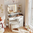 Vanity Desk with Mirror and Lights Farmhouse Makeup Dressing Table-White by LJGDeals