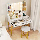 Vanity Desk with Mirror and Lights Makeup Dressing Table and Cushioned Stool Set-White by LJGDeals