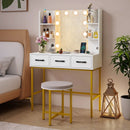 Vanity Desk with Mirror and Lights Makeup Dressing Table and Cushioned Stool Set-White by LJGDeals