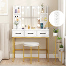 Vanity Desk with Mirror and Lights Makeup Dressing Table and Cushioned Stool Set-White by LJGDeals