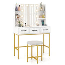 Vanity Desk with Mirror and Lights Makeup Dressing Table and Cushioned Stool Set-White by LJGDeals