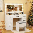 Vanity Desk with Mirror and Lights Makeup Table with Power Outlets by LJGDeals