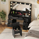 Vanity Desk with Mirror and Lights Makeup Table with Power Outlets by LJGDeals