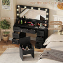 Vanity Desk with Mirror and Lights Makeup Table with Power Outlets by LJGDeals