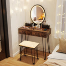 Vanity Table Set with 3-Color Lighted Dimmable Mirror-Brown