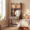 Vanity Desk with Rotatable Mirror and Lights Modern Dressing Table with 3 Light Colors-Brown by LJGDeals