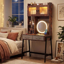 Vanity Desk with Rotatable Mirror and Lights Modern Dressing Table with 3 Light Colors-Brown by LJGDeals