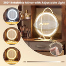 Vanity Desk with Rotatable Mirror and Lights Modern Dressing Table with 3 Light Colors-Brown by LJGDeals