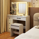 Vanity Desk with Sliding Mirror and Lights Makeup Table and Chair Set with 4 Drawers-White by LJGDeals