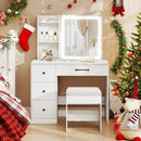Vanity Desk with Sliding Mirror and Lights Makeup Table and Chair Set with 4 Drawers-White by LJGDeals