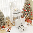 3-in-1 Vanity Set with Cushioned Stool and Flip-up Mirror-White by LJGDeals