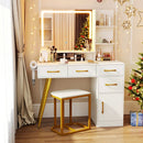 Vanity Set with Mirror and Lights and Table with Adjustable Brightness-White by LJGDeals