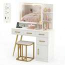 Vanity Set with Mirror and Lights and Table with Adjustable Brightness-White by LJGDeals