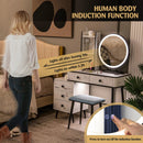 Vanity Table Set with 3-Color Lighted Mirror and Cushioned Stool by LJGDeals