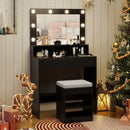 Vanity Table Set with Lighted Mirror and Cushion Stool by LJGDeals