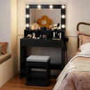 Vanity Table Set with Lighted Mirror and Cushion Stool by LJGDeals