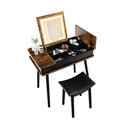 Vanity Table Set with Flip Top Mirror Lights USB Writing Desk and Stool-Brown by LJGDeals